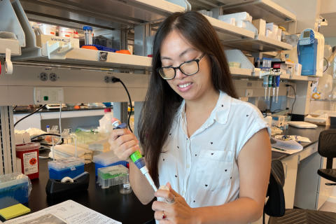 Katie C.Y. Lee at lab bench