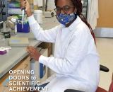 ARCS 2021 Annual Report Cover with ARCS Scholar in mask at a lab desk